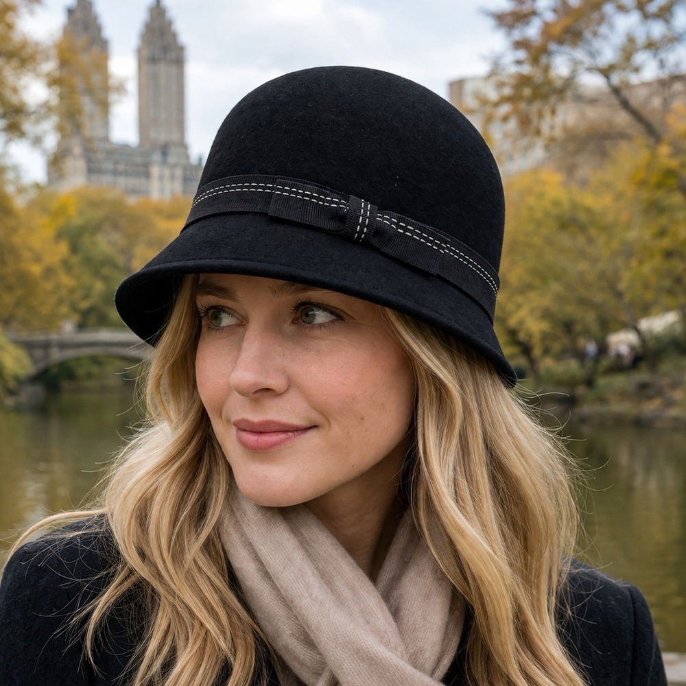 Vintage Amanda Smith 100% Wool Black Bow‎ Hat Old Money Luxury Classic Capsule